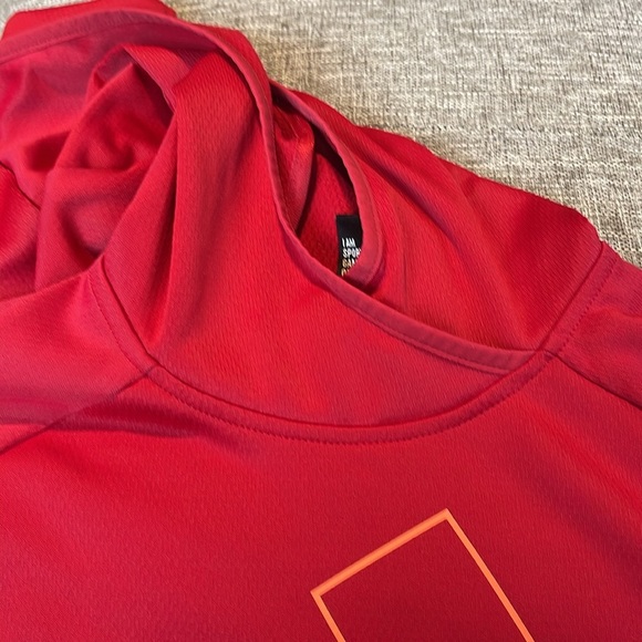 ADIDAS Red/Coral Athletic Hoodie Shirt SZ L Large Logo Spellout CLIMAWARM - Picture 11 of 11